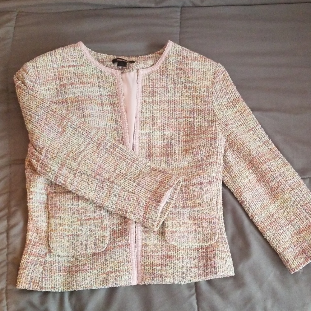 Express Light Pink Speckled Tweed Boucle Jacket
